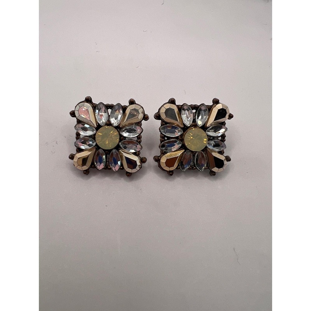 Vintage 1990s Bronze Tone Crystal Cluster Stud Earrings
